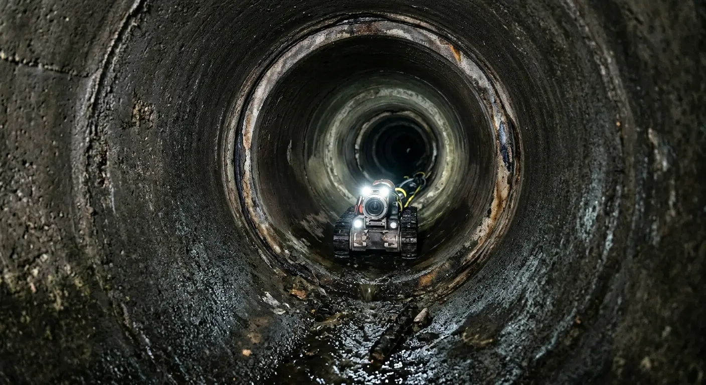 Robotic sewer camera inspecting pipe interior for Sewer Line Cleaning in Dublin